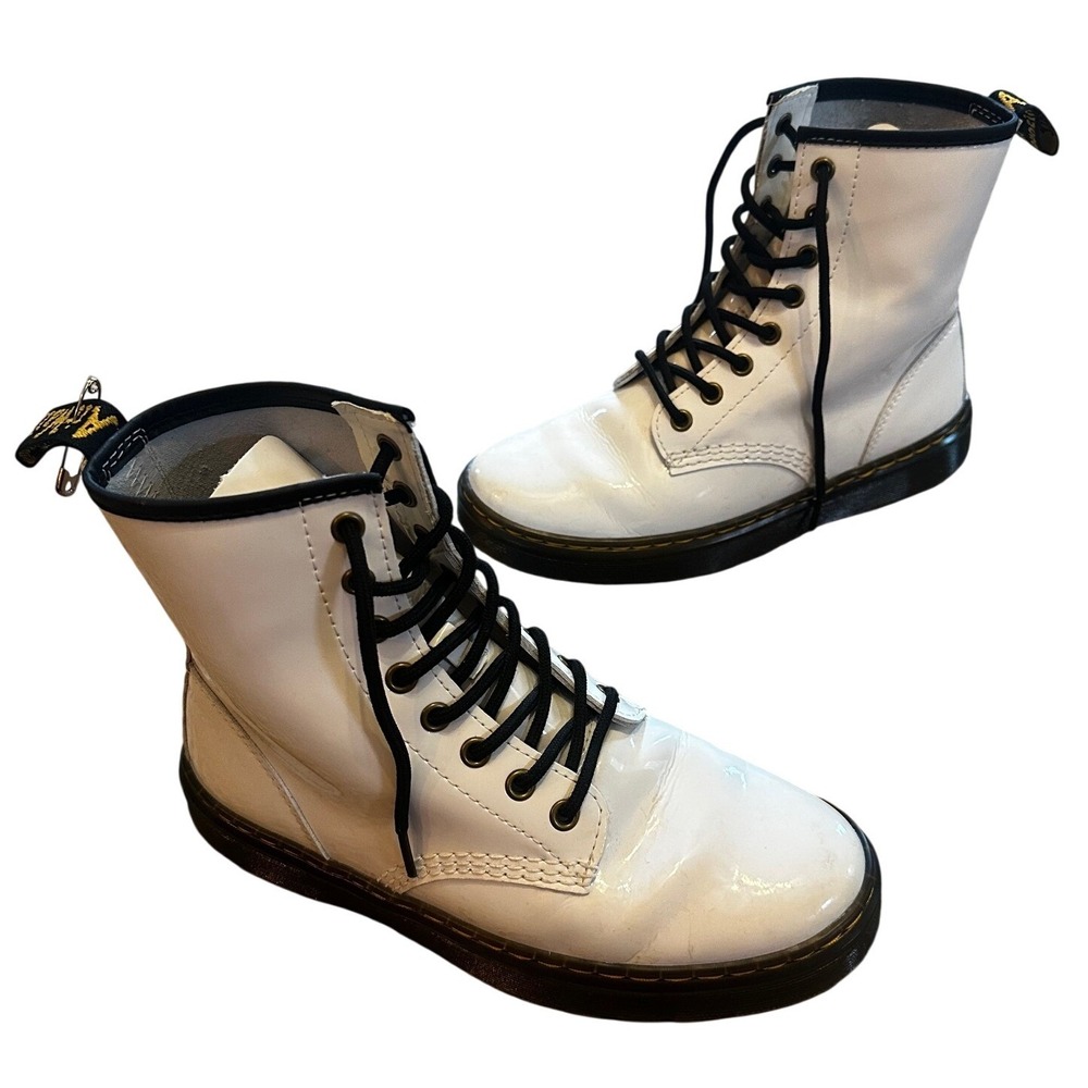 Dr.‎ Martens White Patent Leather Combat Boots Women's 7
